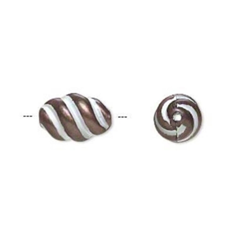 Vintage 80s Bronze White 14X9mm Carved Oval Twist Art Deco Acrylic Beads 10 pcs
